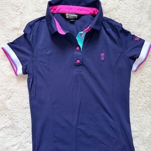 Navy Performance Polo Shirt with Pink Accents